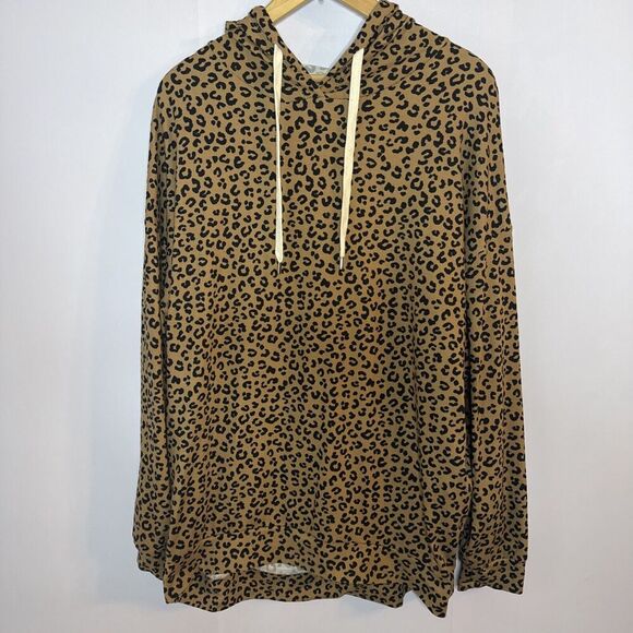 White Birch Womens Large‎ Lightweight Pullover Hoodie Cheetah Print Cozy Soft - Picture 2 of 9